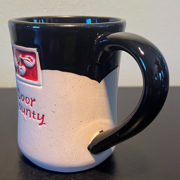 Door County CHERRIES Embossed Souvenir Pottery Mug ~ Unglazed & Black Glazed - Picture 3 of 9
